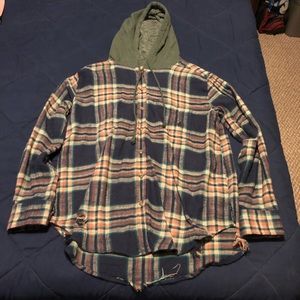 AE oversized plaid hoodie; XS; green/blue